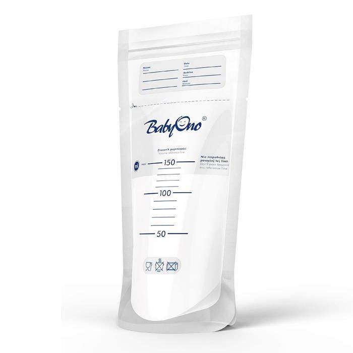 Rinnapiima säilitamise ja külmutamise kotid Babyono 150 ml, 20 tk