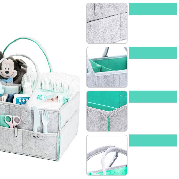 SIPO kūdikio daiktų krepšys veltinis mėtinis OF003