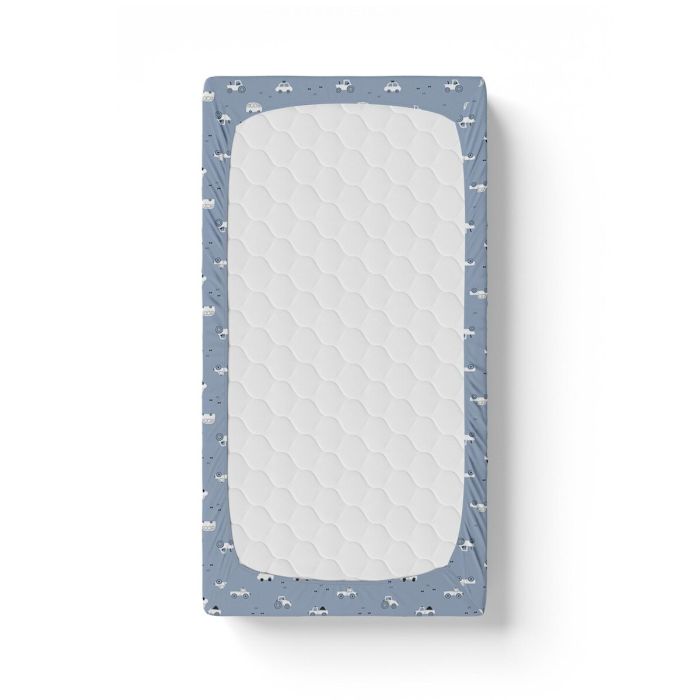 Ankras paklodė su guma 120x60 mašinytės mėlyna