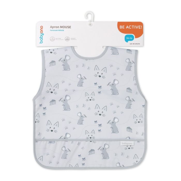 Babyono prijuostė neperšlampama su kišene nuo 6 mėn peliukas pilkas 1641/01