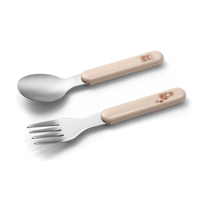 Babyono nerūdijančio plieno šaukštelis šakutė kreminis 1065/03