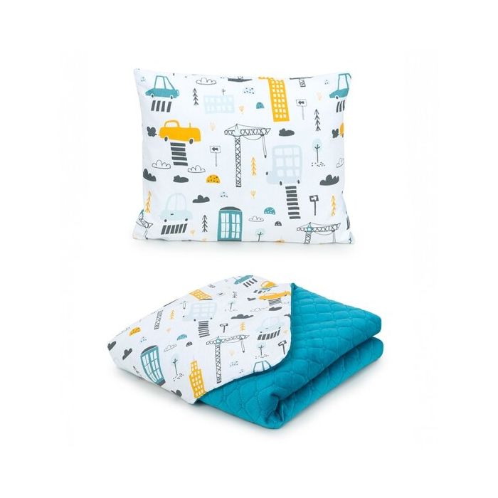 MamoTato pagalvė + antklodė, miestas, žydra 75x100, Premium