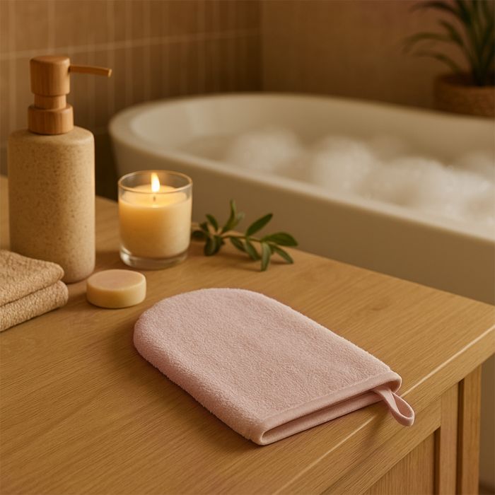 Babyono pirštinė vaiko maudymui bambukinė rožinė 347/10