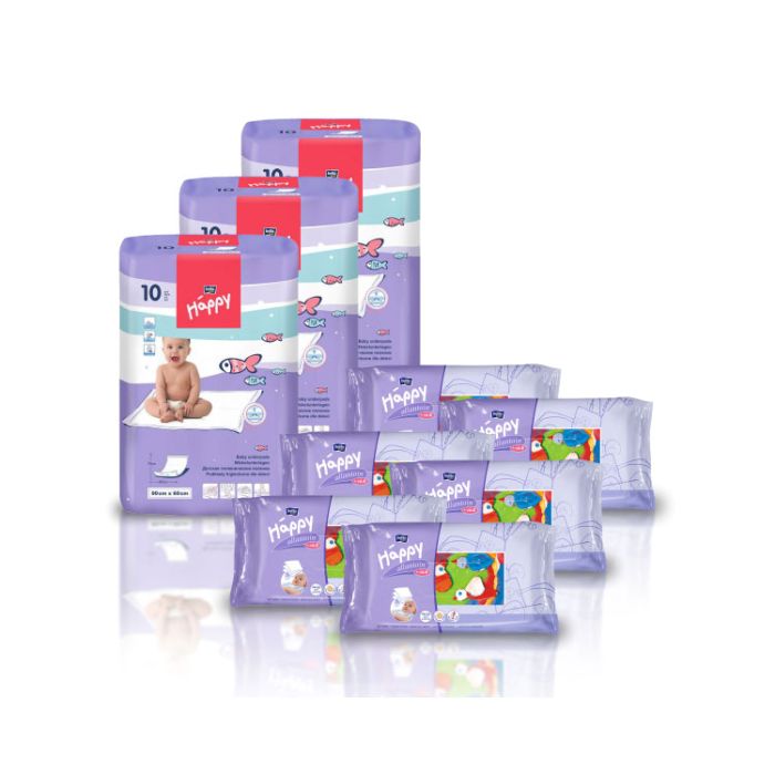 3tk Ühekordsed vedelikukindlad aluslinad Bella + 6tk Niisked salvrätikud Bella Baby alantoiiniga