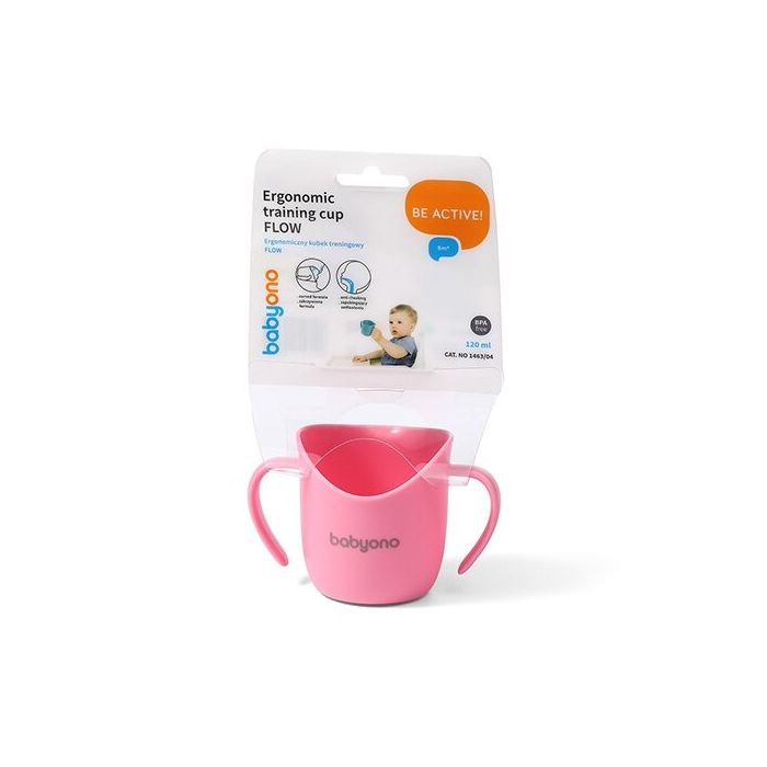 Babyono ergonomiškas mokomasis puodelis rožinis 1463/04