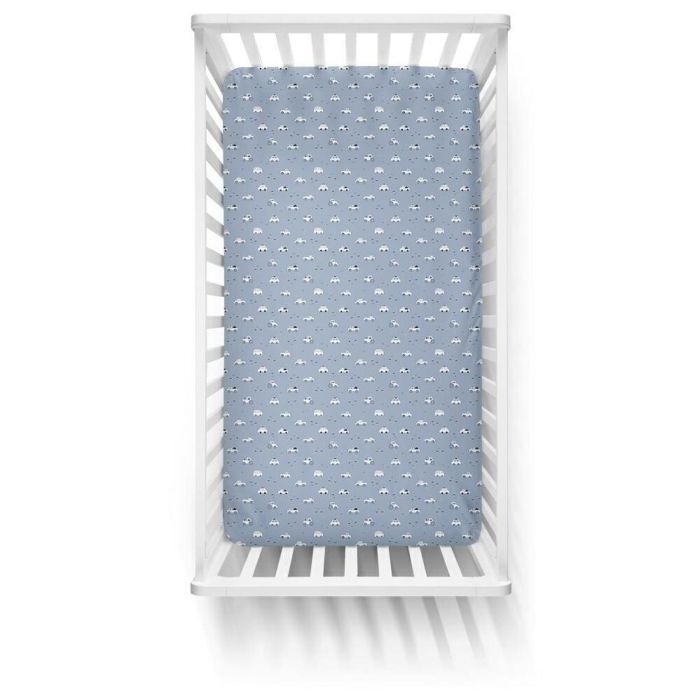 Ankras paklodė su guma 120x60 mašinytės mėlyna