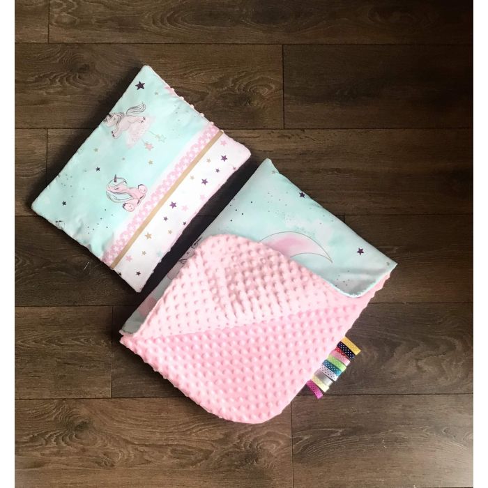 Kahepoolne tekk ja padi komplekt "Lovely unicorns" türkiissinine värv