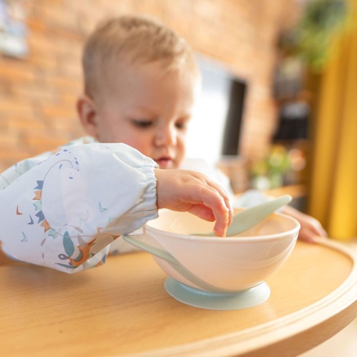 BabyOno lėkštė limpančiu dugnu šaukštelis  6+ m kreminė žalia 1063/07