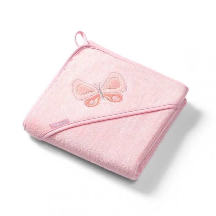 Bamboo kapuutsiga vannilina 100x100  "Butterfly" roosa