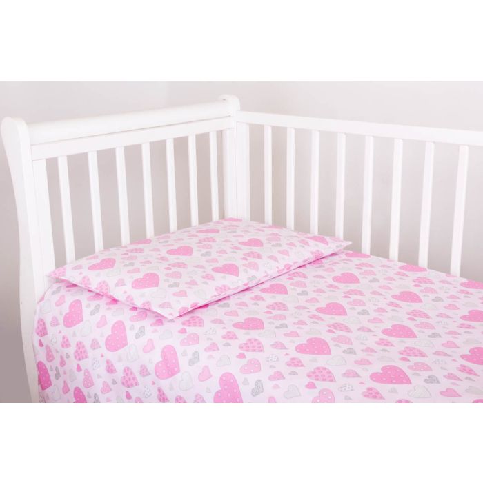 Voodipesu komplekt 135x100 "Südamed" roosa
