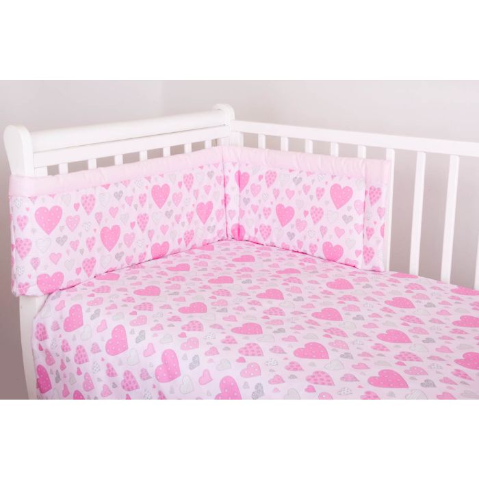 Voodipesu komplekt koos kaitsega "Südamed", roosa