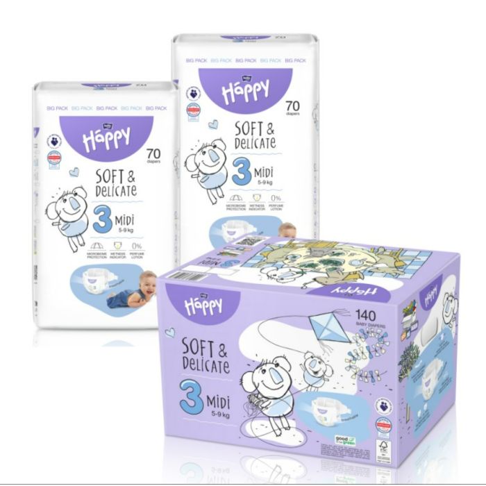 Mähkmed beebi BELLA Midi "3" 5-9kg 140 tk Soft&Delicate