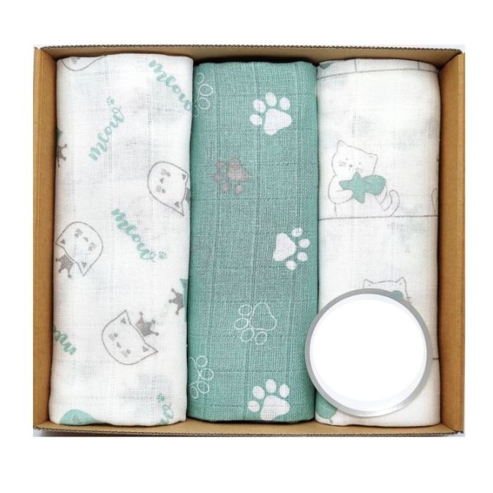 Puuvillaste mähkmete komplekt, 3 tükki, "Kitty" roheline