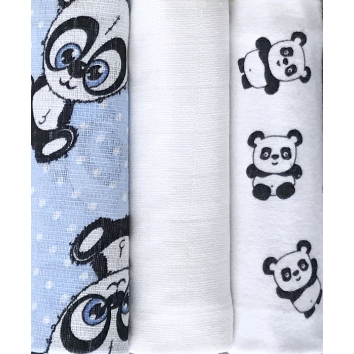 Puuvillaste mähkmete komplekt, 3 tükki, "Panda boy" 