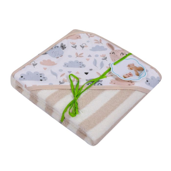 Beebi rätik kapuutsiga "Stripes" 100x100cm beež