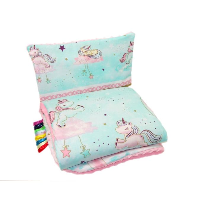 Kahepoolne tekk ja padi komplekt "Lovely unicorns" türkiissinine värv
