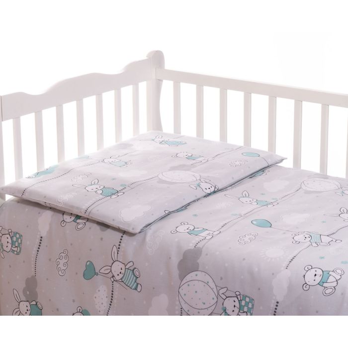 Beebi voodipesu 100x135 "Bunny&Balloons" türkiissinine värv