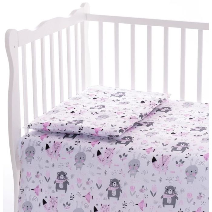 Beebi voodipesukomplektid  100x135 "Forest" roosa