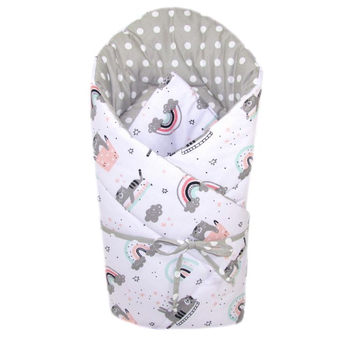  Ümbriktekk beebile "Grey" kassipoegade ja roosade detailidega