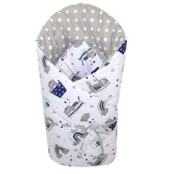  Ümbriktekk beebile "Grey" kassipoegade ja siniste detailidega