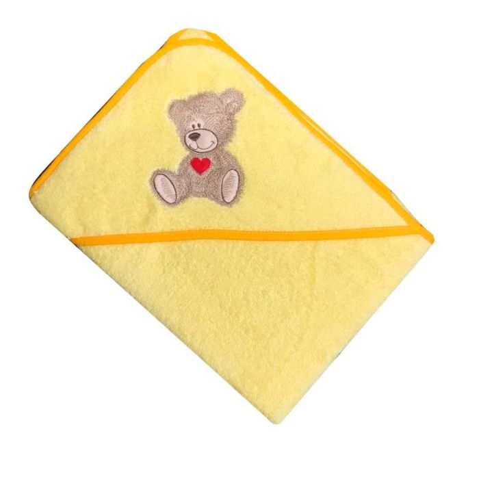 Kapuutsiga vannilina "Teddy bear" 100x100cm "frotte" kollane