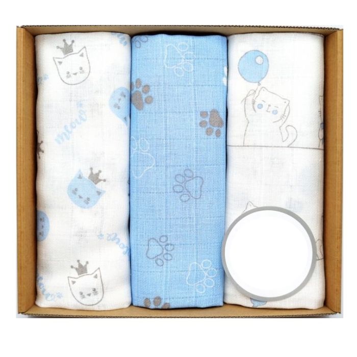 Puuvillaste mähkmete komplekt, 3 tükki, "Kitty" sinine