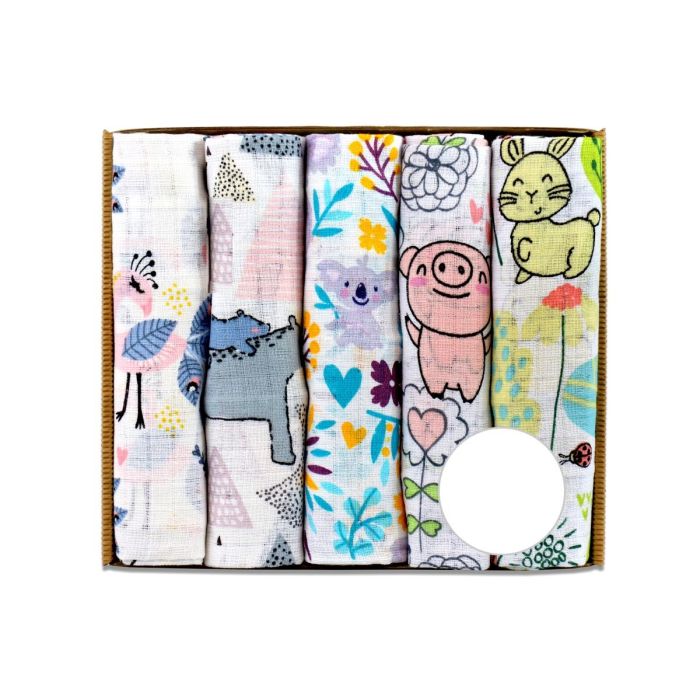 Puuvillaste marli lapid komplekt, 5 tükki,  "Funny"