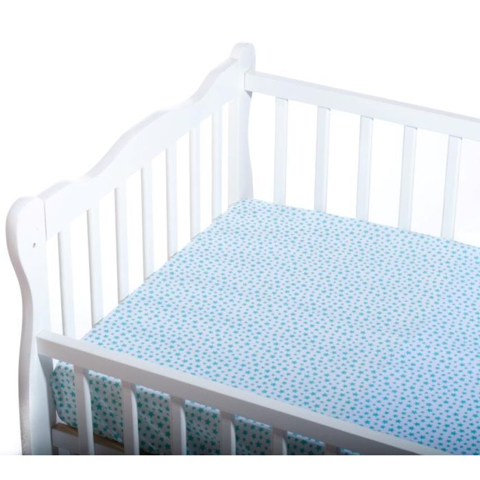 Kummiga voodilina "Stars" 60x120 - puuvil, türkiissinine