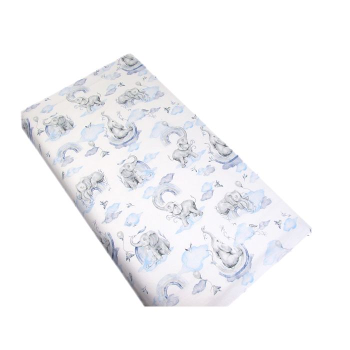 Kummiga voodilina 120x60 "Elephants" - puuvil sinine