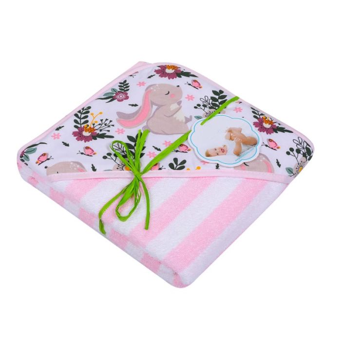 Beebi rätik kapuutsiga  "Stripes" 100x100cm roosa