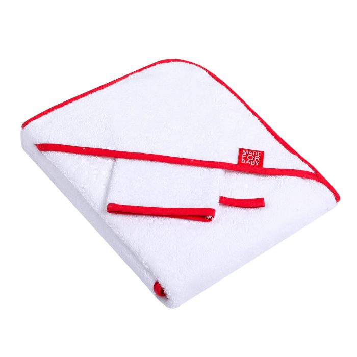 Vannirätik kapuutsiga ja pesukinnas "Blank" 80x80 cm valge punasega