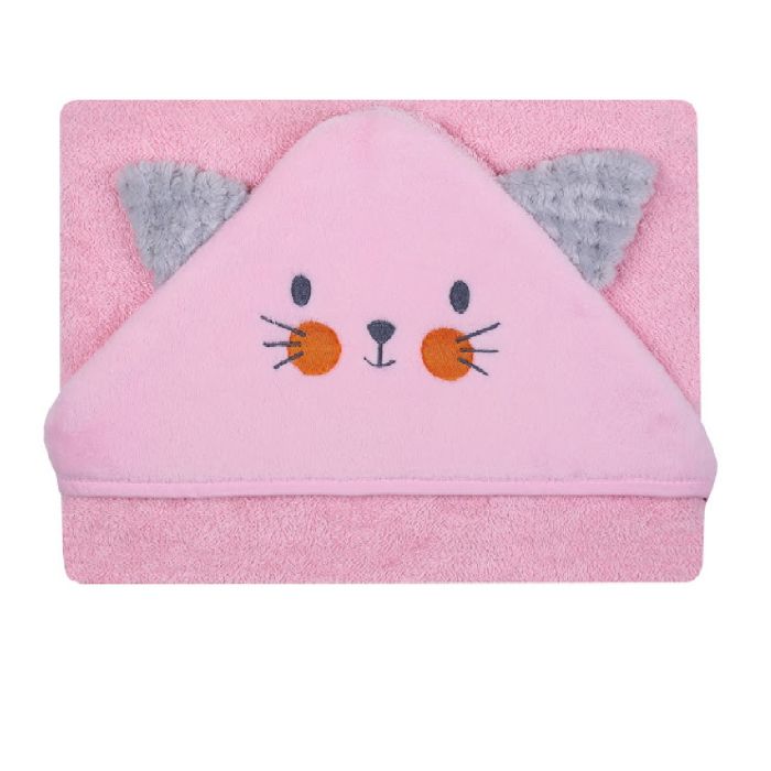 Kapuutsiga vannilina "Cat" 100x100cm "frotte" roosa