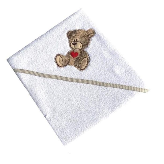 Kapuutsiga vannilina "Teddy bear" 100x100cm "frotte" valge