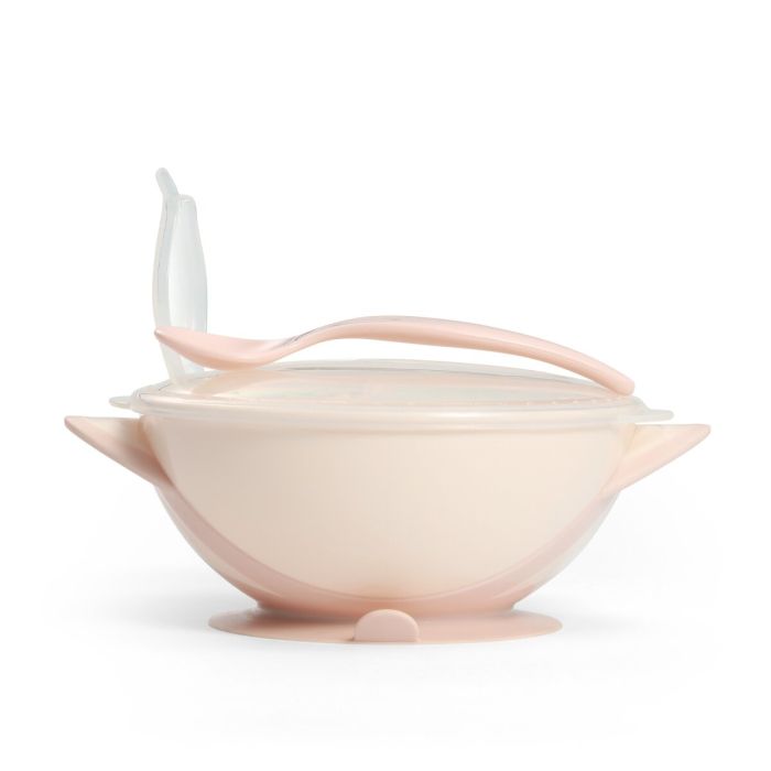 Babyono lėkštė limpančiu dugnu šaukštelis  6+ m kreminė rožinė 1063/06