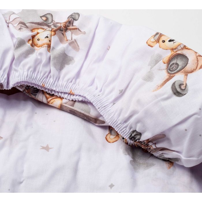 Puuvillane kummiga voodilina 60x120 cm "Bear pilot beige" 