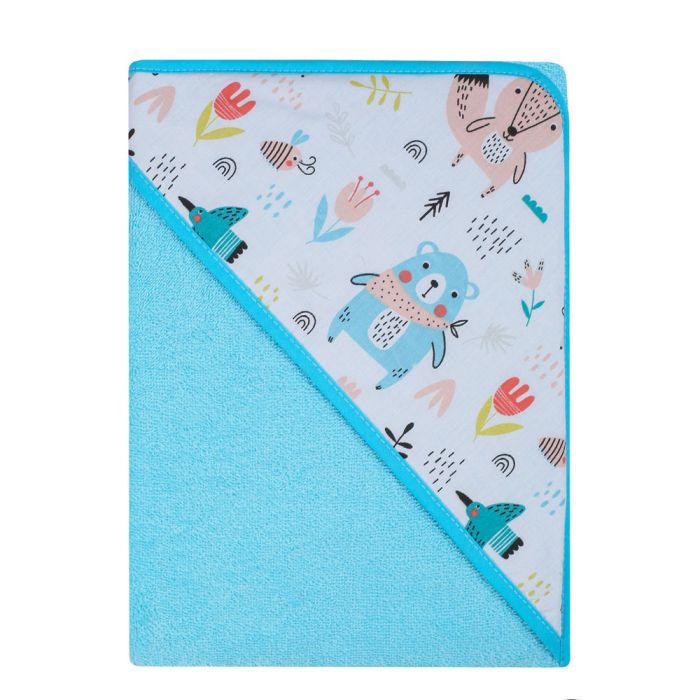 Beebi rätik "Fox & Bear" 80x80 cm "frotte" türkiissinine