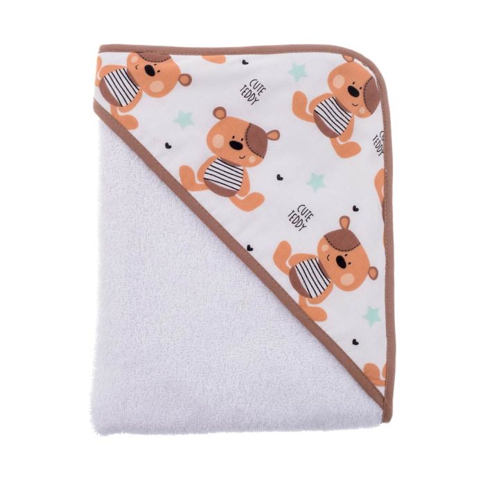 Kapuutsiga vannilina "Cute Teddy" 100x100cm "frotte" valge