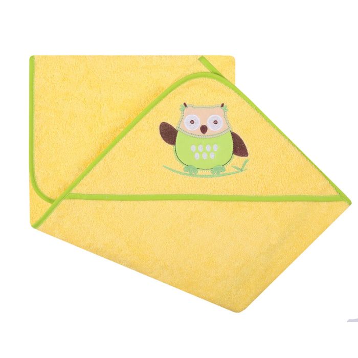 Kapuutsiga vannilina "Owl" 80x80cm "termofrotte" kollane
