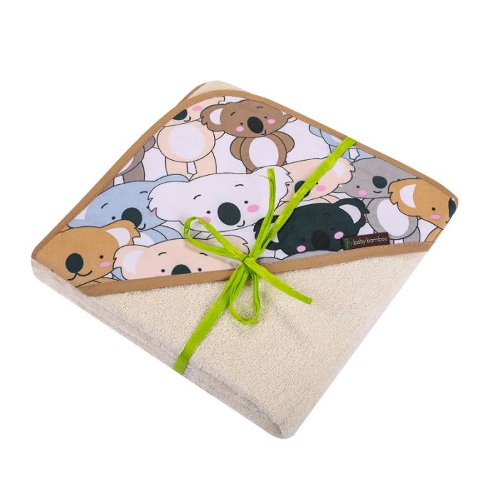 Kapuutsiga rätik 100x100 cm "Baby bamboo" koaalaga