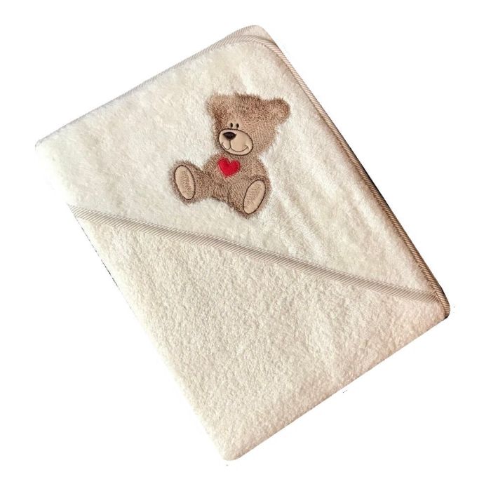 Kapuutsiga vannilina "Teddy bear" 100x100cm "frotte" beež