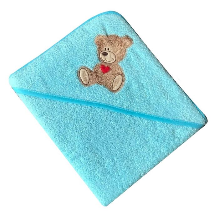 Kapuutsiga vannilina "Teddy bear" 80x80cm "frotte" türkiissinine