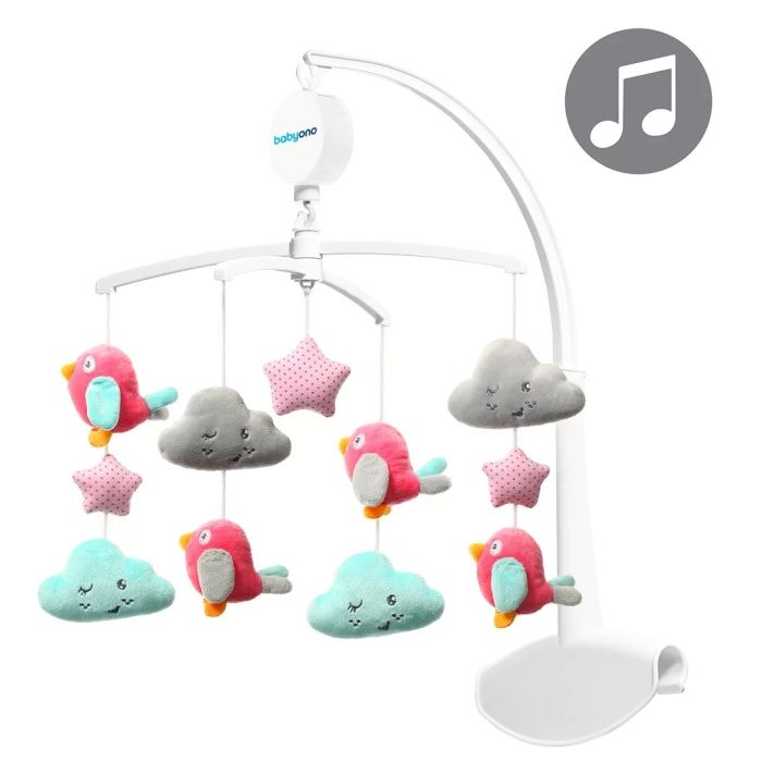 Muusikat mängiv karussell "Birds" pehmete loomadega