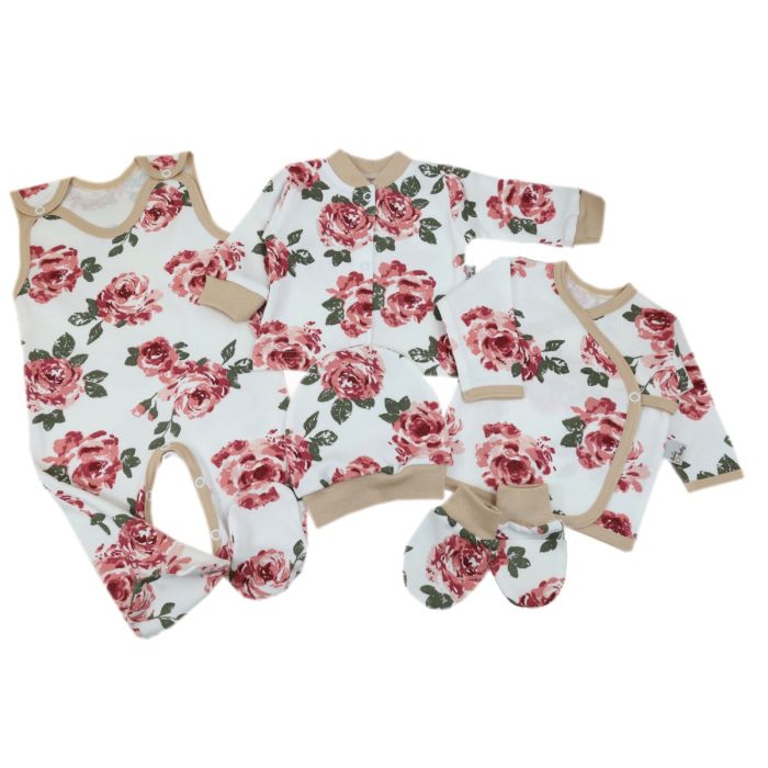Komplekt vastsündinule 5-e osaline "Roses" beige
