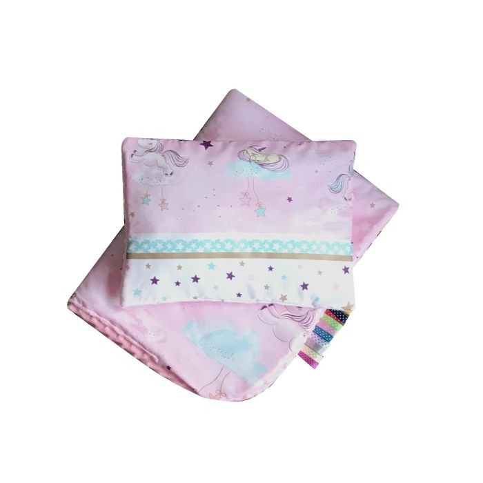 Kahepoolne tekk ja padi komplekt "Lovely unicorns" roosa