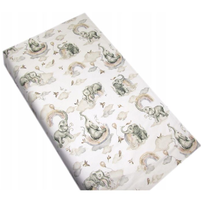 Kummiga voodilina 120x60 "Elephants" - puuvil