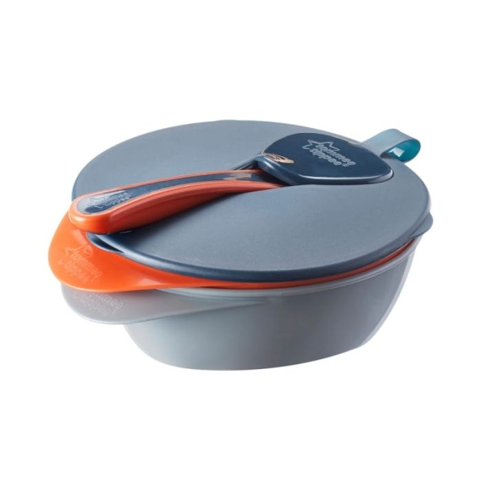 Tommee Tippee kaanega kausid ja lusikas (hall ja oranž)