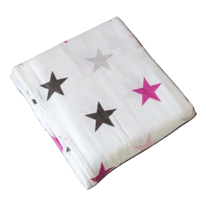 Puuvillased marlirätid mähkmed Lux 70x80cm "Pink Stars" 1tk