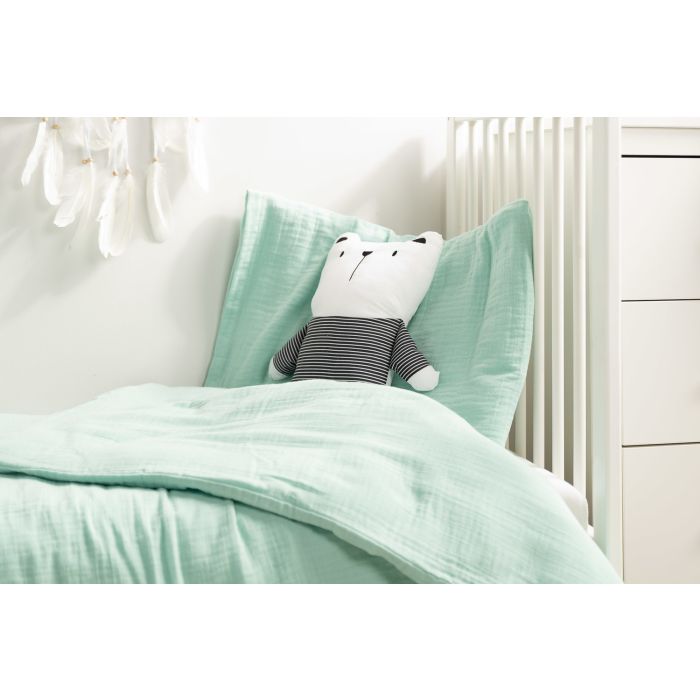 Musliinist beebi voodipesu komplekt 135x100 "Soft mint" 