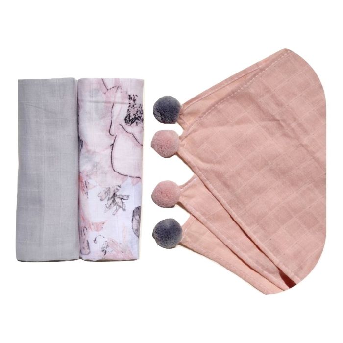 Musliinist lapid "Pinky" 3 tk pom-pomidega