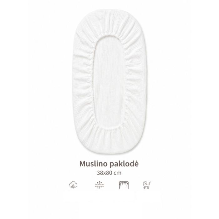 Musliinist kummiga voodilina "Soft "- valge 38x80 cm